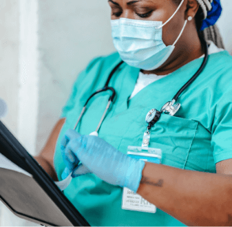 Nurse checking patient chart