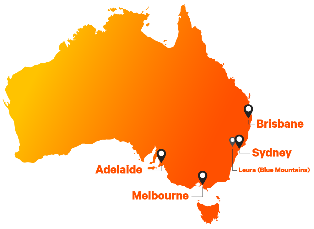map-australia-with-our-campus-locations-Adelaide-Melbourne-Leura-Blue-Mountains-Sydney-Brisbane